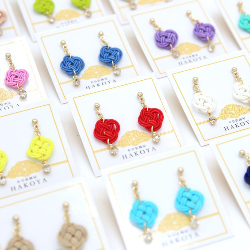 japanese traditional style pierce earring / mizuhiki / japan / flower - Earrings & Clip-ons - Silk Multicolor