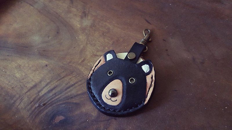 Taiwan black bear gogoro key pure leather leather case - ที่ห้อยกุญแจ - หนังแท้ สีดำ