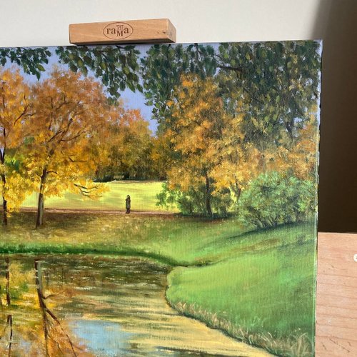 【高い素材】 風景画 秋 黄色 公園 絵画 木 油絵 現代 - ショップ 絵画