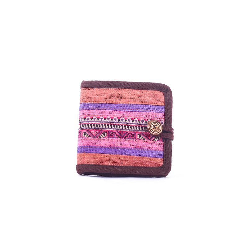 Eco short hemp wallet embroidery craft women wallet, cute wallet - 化妝袋/收納袋 - 棉．麻 咖啡色