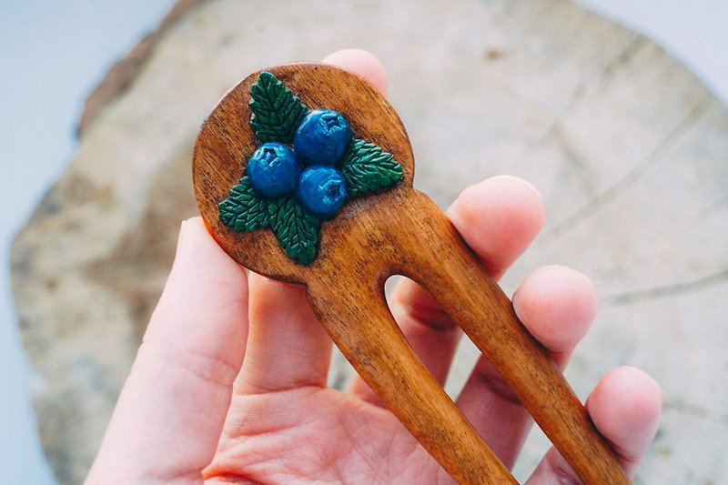 Fairy wooden hairpin, blueberry hair clip, forest berries hair fork as accessory