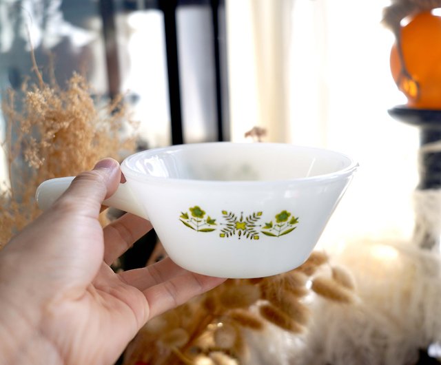American Middle Ages FIRE KING white jade soup bowl green flower pattern  salad bowl antique glass tableware - Shop Mr.Travel Genius Antique shop  Bowls - Pinkoi