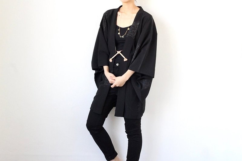 kimono, black glitter haori, Japanese clothing /4111 - 外套/大衣 - 絲．絹 黑色