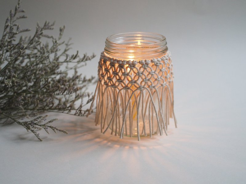 Upcycling Collection -  Macrame Candle Holder   Wedding Vase  Wedding Decor - เทียน/เชิงเทียน - แก้ว ขาว