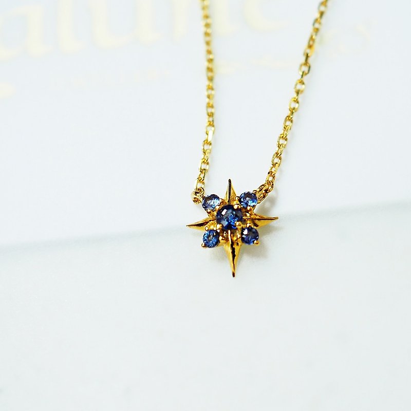 Little Lady Model||Starry Sky Edge||Sapphire Northern Cross 10K Gold Very Fine Clavicle Necklace - Collar Necklaces - Gemstone Blue