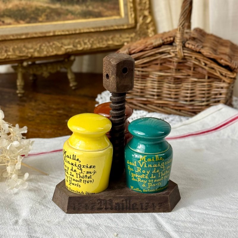 * 50820-罕見法國古董Maille 古董芥末調味組 - 調味罐/醬料罐 - 陶 