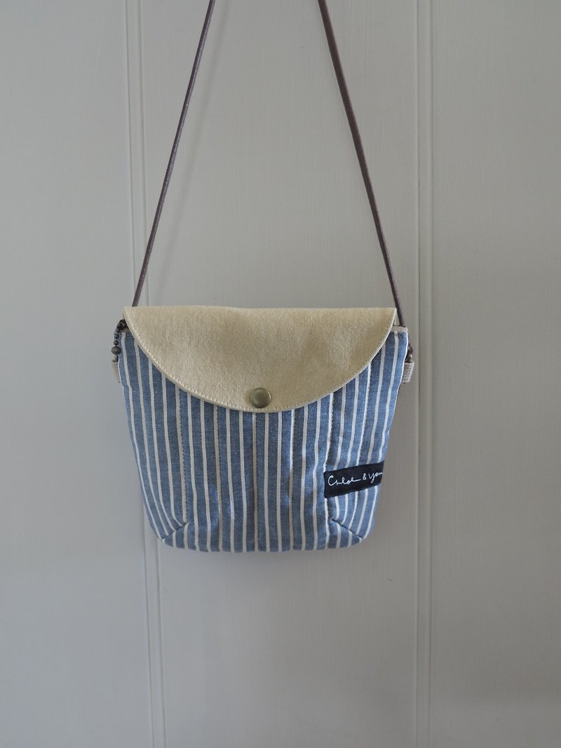 [walking] side back pack (blue and white stripes) - Messenger Bags & Sling Bags - Cotton & Hemp 