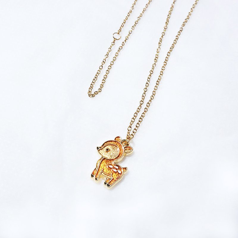 [Card Necklace] Animal Series - Sika Deer - สร้อยคอ - โลหะ สีทอง