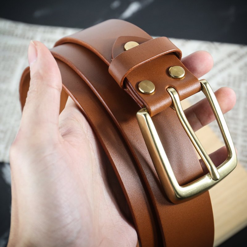 [Customized Gift] Men's Genuine Leather Belt/Belt Italian Vegetable Tanned Leather Lettering - Belts - Genuine Leather Multicolor