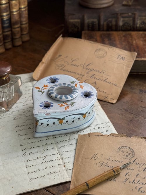 50241-19世紀フランス製手描き陶器インク壺 - ショップ JSVS-Antique