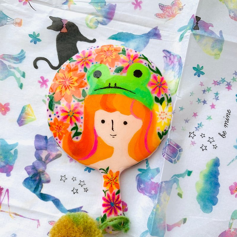 Card frog little people hand-painted illustration makeup mirror mirror - Makeup Brushes - Plastic Green