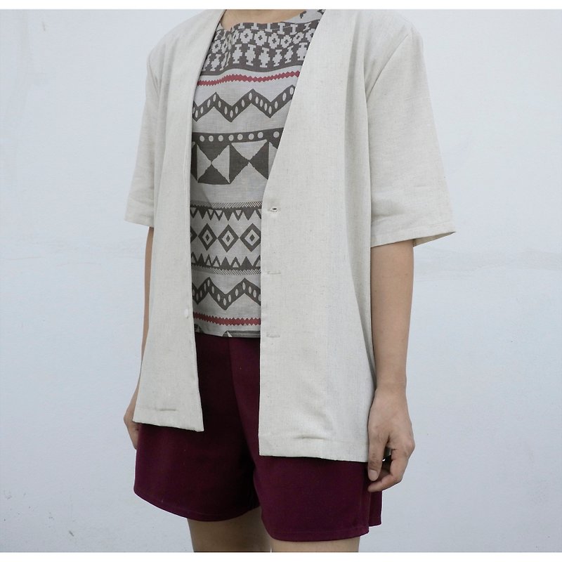 Short sleeve shirt natural texture - Women's Tops - Cotton & Hemp Khaki