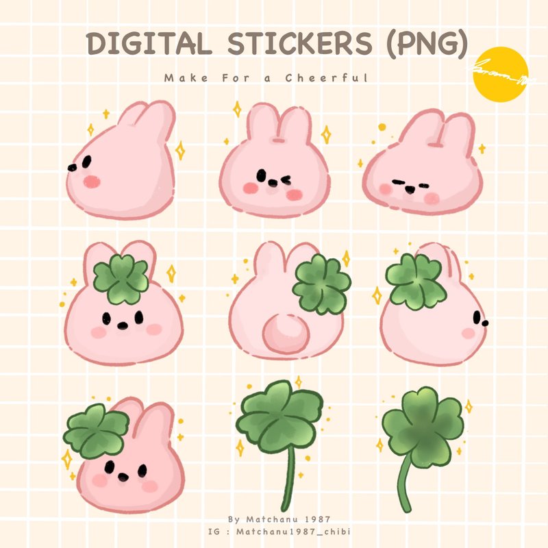 Pink Bunny digital stickers for decorating digital planners - 電子手帳及素材 - 其他材質 