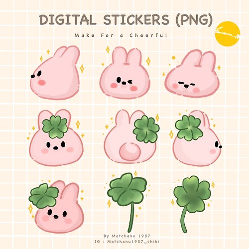 matchanu-1987 Pink Bunny digital stickers for decorating digital planners