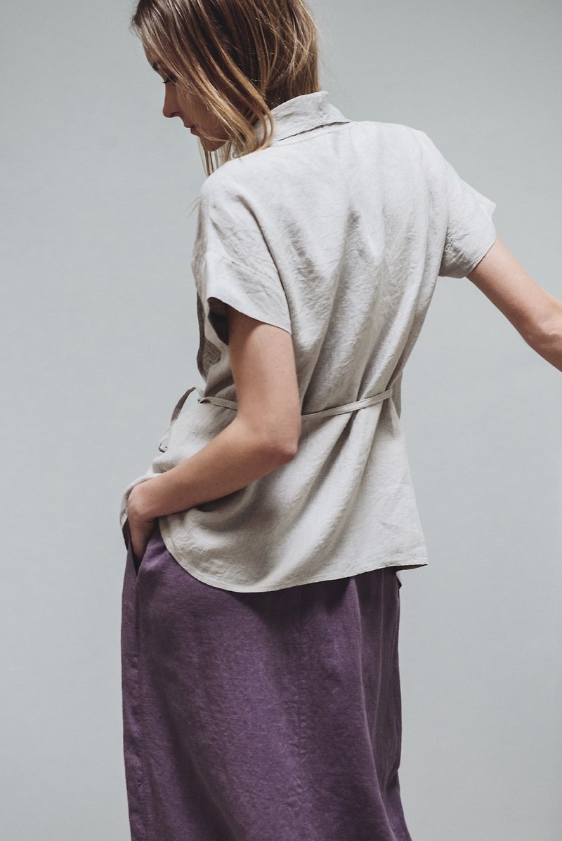 Wrap linen blouse Motumo - 14P3 - เสื้อเชิ้ตผู้หญิง - ลินิน หลากหลายสี