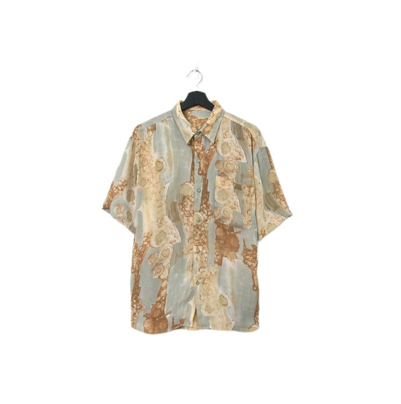 Back to Green-絲滑花襯衫 河岸岩壁 sw-07/vintage shirts - 男襯衫/休閒襯衫 - 聚酯纖維 