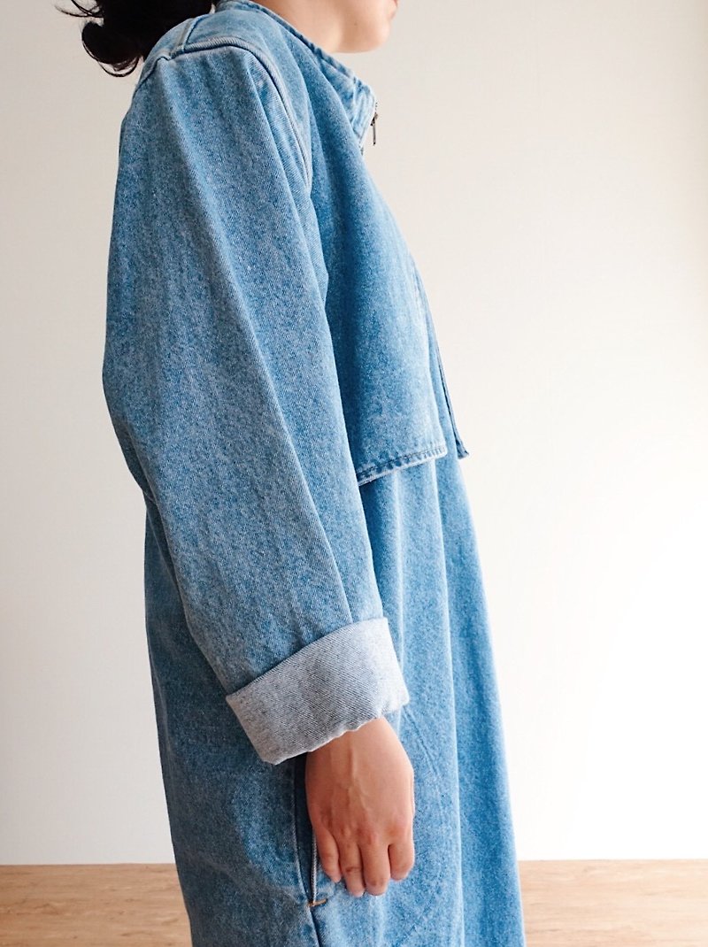 Vintage Coat / Thick Denim No.4 - เสื้อแจ็คเก็ต - ผ้าฝ้าย/ผ้าลินิน สีน้ำเงิน