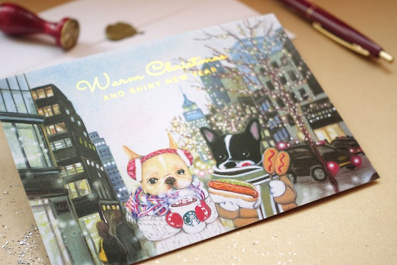 French Bulldog Illustration Christmas Postcard 【5 Piece, 1 Style】 - Cards & Postcards - Paper 