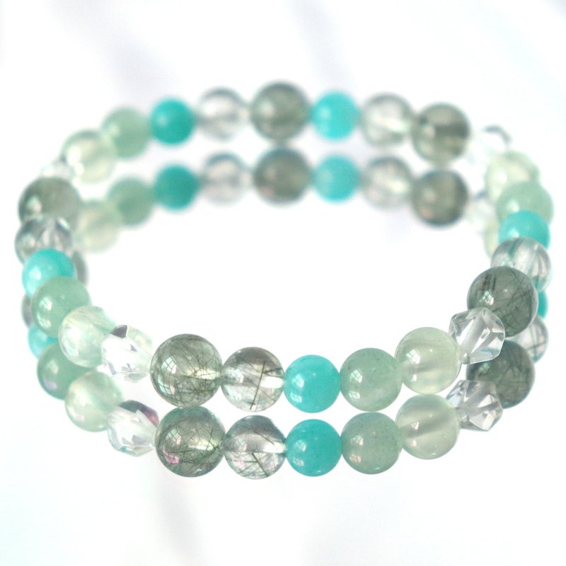 Green Hair Quartz | White Quartz | Stone| Amazonite | Dongling Stone| Super Feeling | Wealth | Good Luck - สร้อยข้อมือ - คริสตัล สีเขียว