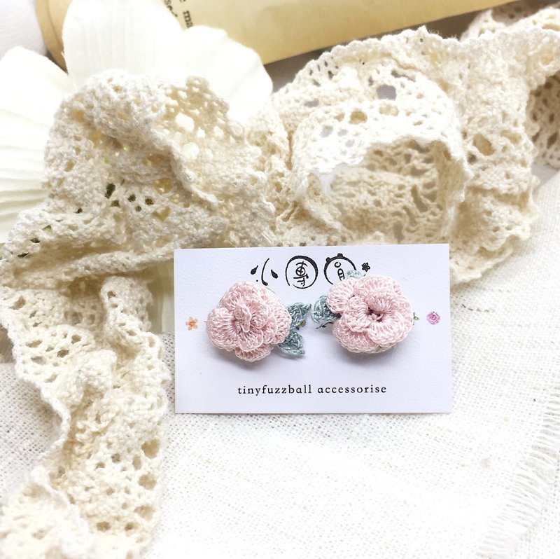 Elegant crochet rose earrings - ต่างหู - ผ้าฝ้าย/ผ้าลินิน สึชมพู