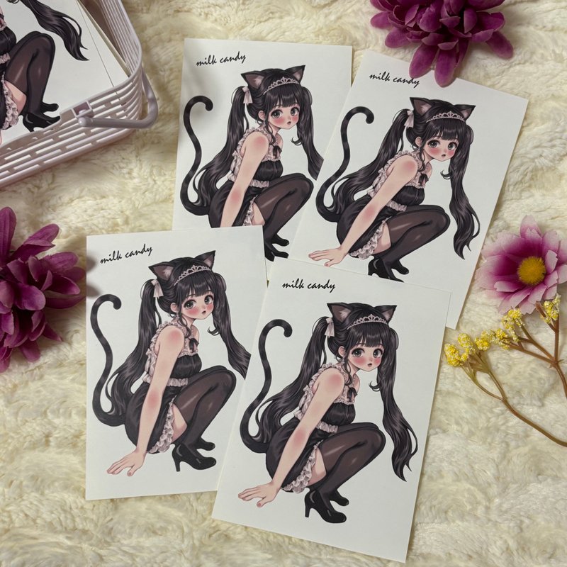 黒猫のキャティーちゃん - 貼紙 - 紙 白色