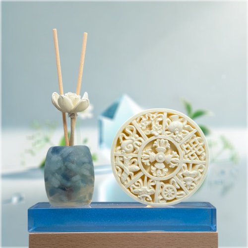 創藝 文創手作館 淨念開運水晶擴香燈座系列 藍水晶 八寶吉祥 贈5ML天然精油-單方