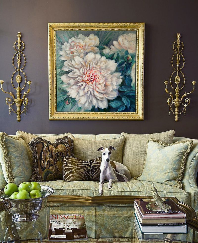Peony Oil Painting Original Wall Art on Canvas 40x40cm - 海報/掛畫/掛布 - 棉．麻 