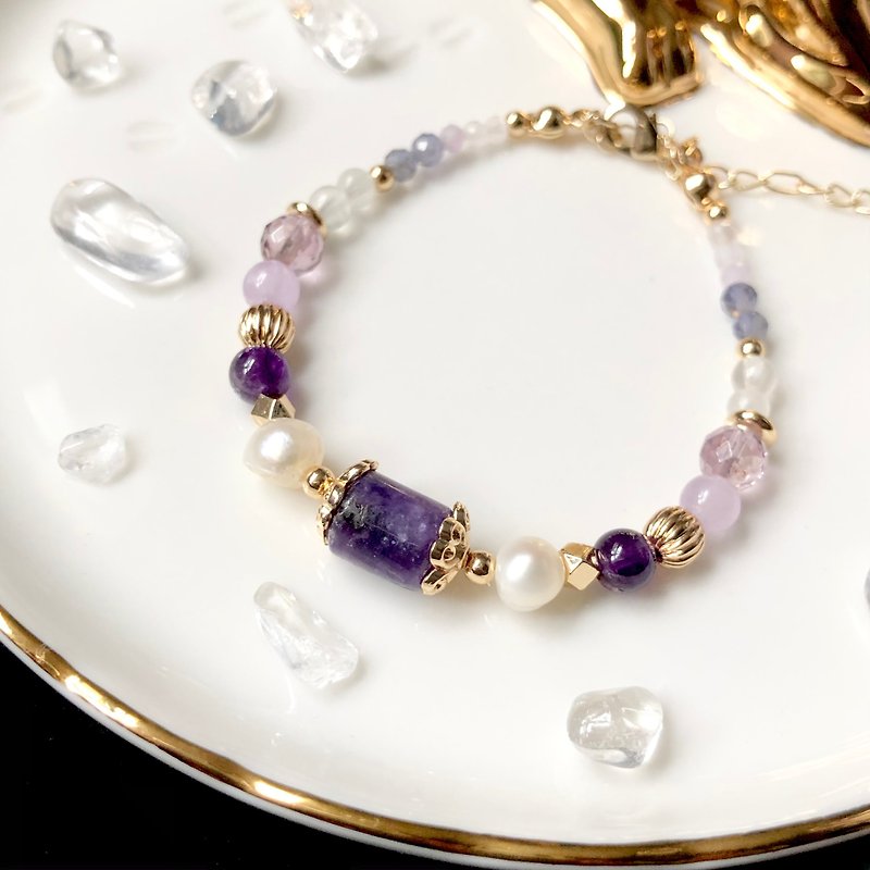 Rapunzel - Purple tourmaline/Pearl/Amethyst/White Crystal/Iolite/14k gold plated - Bracelets - Semi-Precious Stones Purple