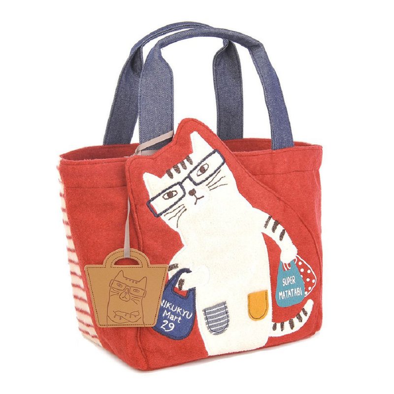 Kusuguru Japan Cashmere Texture Three-dimensional Cat Ears Universal Bag Handbag Gift Red Leather Ornament - Handbags & Totes - Polyester Red