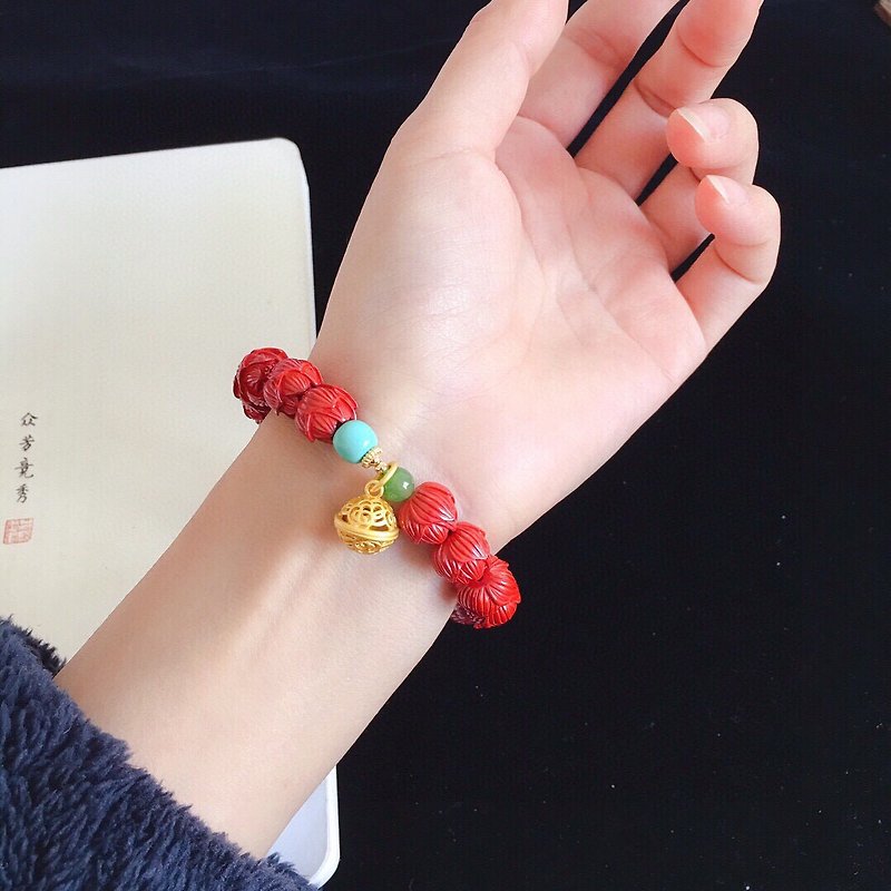 Natural ore cinnabar imperial sand lotus bead bracelet with cinnabar content of more than 95%, clearing away heat, detoxifying and preventing fright