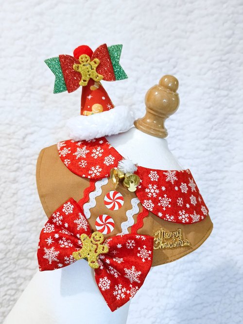 Unique Handmade HK 薑餅Gingerbread 耶誕節 santa 寵物圍巾/頸飾 Christmas
