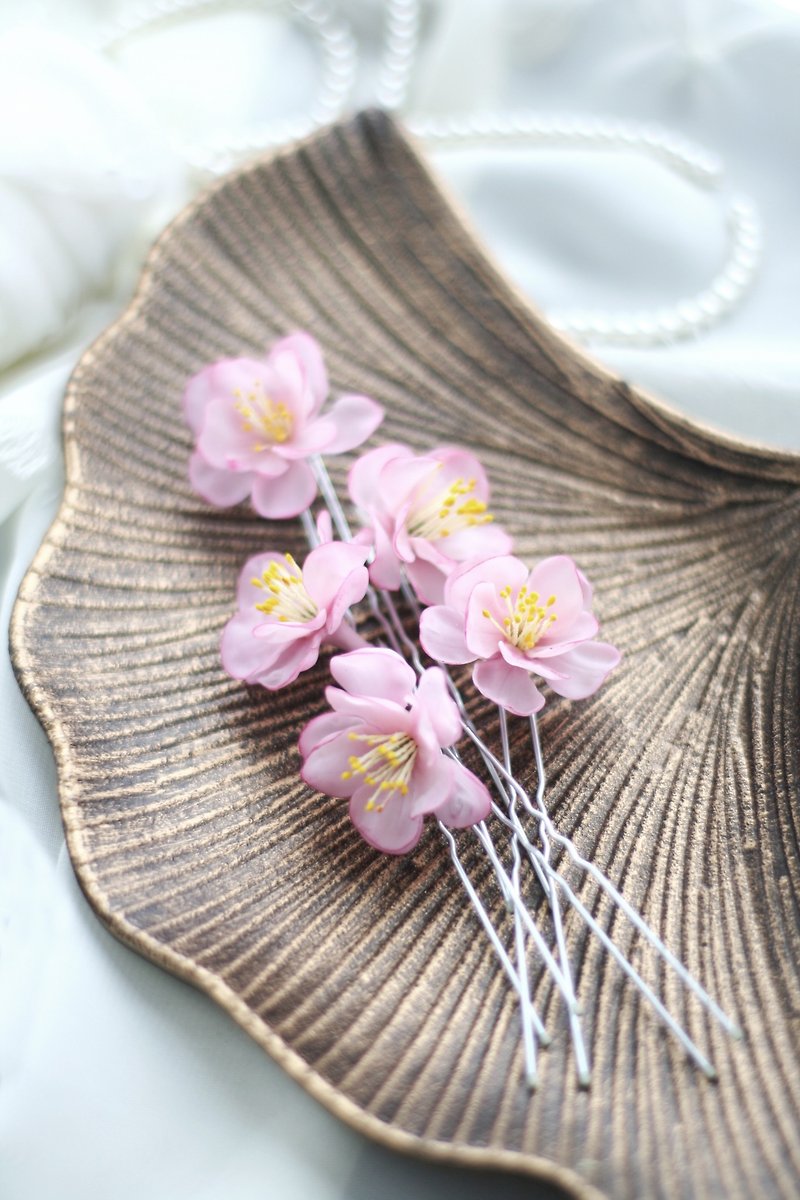 Sakura Hair pins, Cherry Flower Hair Pins, Blossom Hair pins - เครื่องประดับผม - เครื่องลายคราม สึชมพู