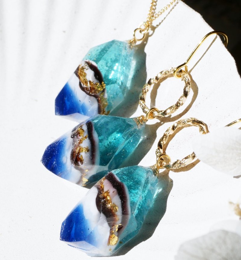 青の洞窟 jewelryセット - 耳環/耳夾/耳骨夾 - 樹脂 藍色