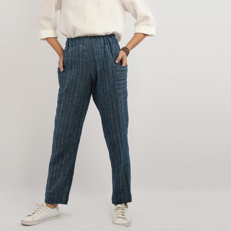 Natural Dyed Cotton Hemp Pants / Indigo - 女長褲 - 棉．麻 藍色