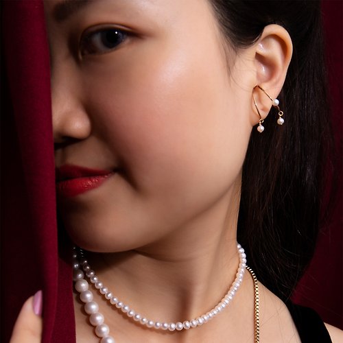 Olivia Yao Jewellery 【無耳洞】迷你垂墜珍珠純銀耳骨夾/耳扣