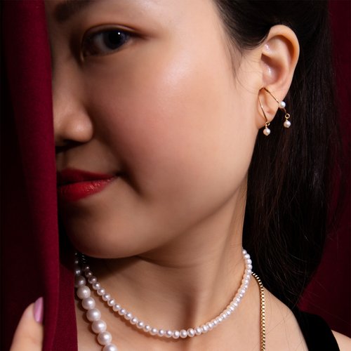 Olivia Yao Jewellery 【品牌設計款最佳禮物】歐式 迷你垂墜 天然珍珠純銀耳骨夾/耳扣