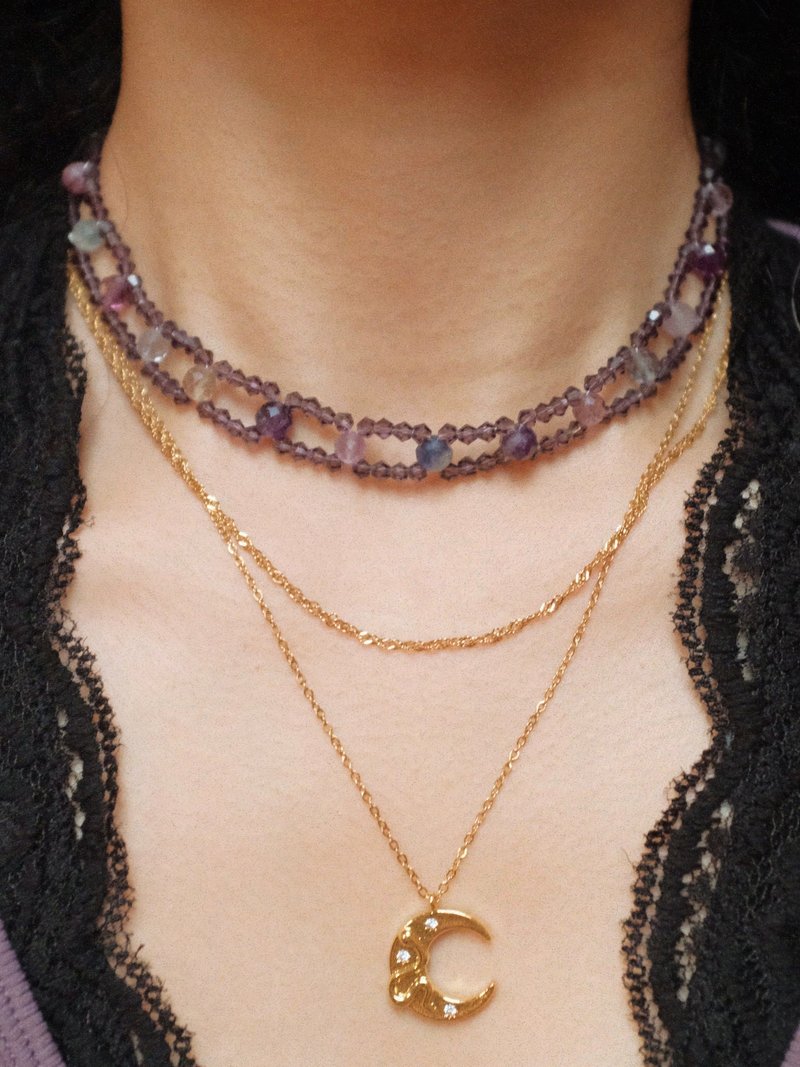 【Aura】Witch-style purple Stone choker necklace enhances spiritual energy, strengthens peach blossom charm and helps meditation - Necklaces - Other Materials Purple