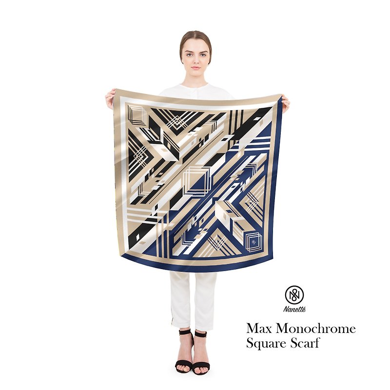 Max Monochrome Square Scarf (Personalized name) - Scarves - Silk Multicolor