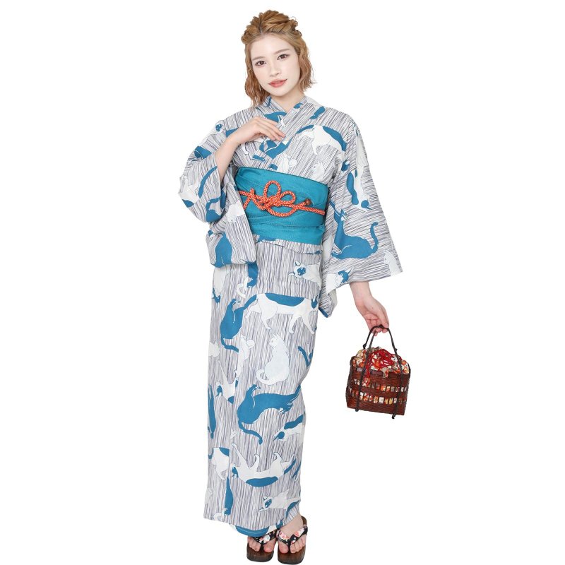 日本 和服 浴衣 女性 浴衣 腰封 2件組 S/F Size x23S/F-12 - 其他 - 棉．麻 藍色