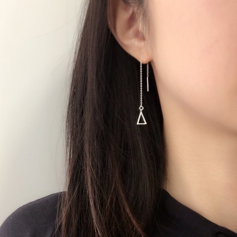 Geometric Triangle Ear Chain S925 Sterling Silver Earrings Allergy Free - Earrings & Clip-ons - Sterling Silver Silver