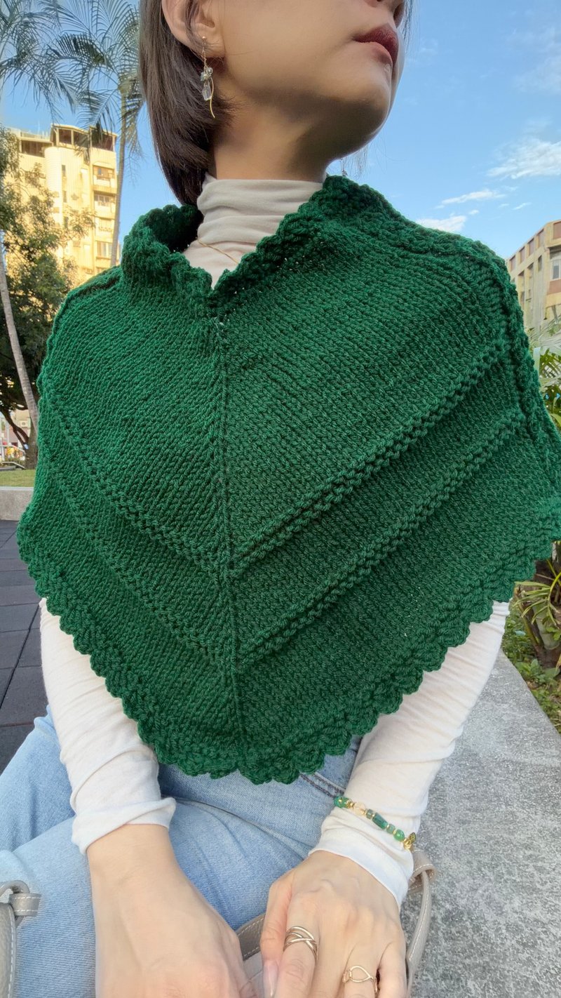 輕熟氣質手織毛線斗篷 - 圍巾/披肩 - 壓克力 綠色