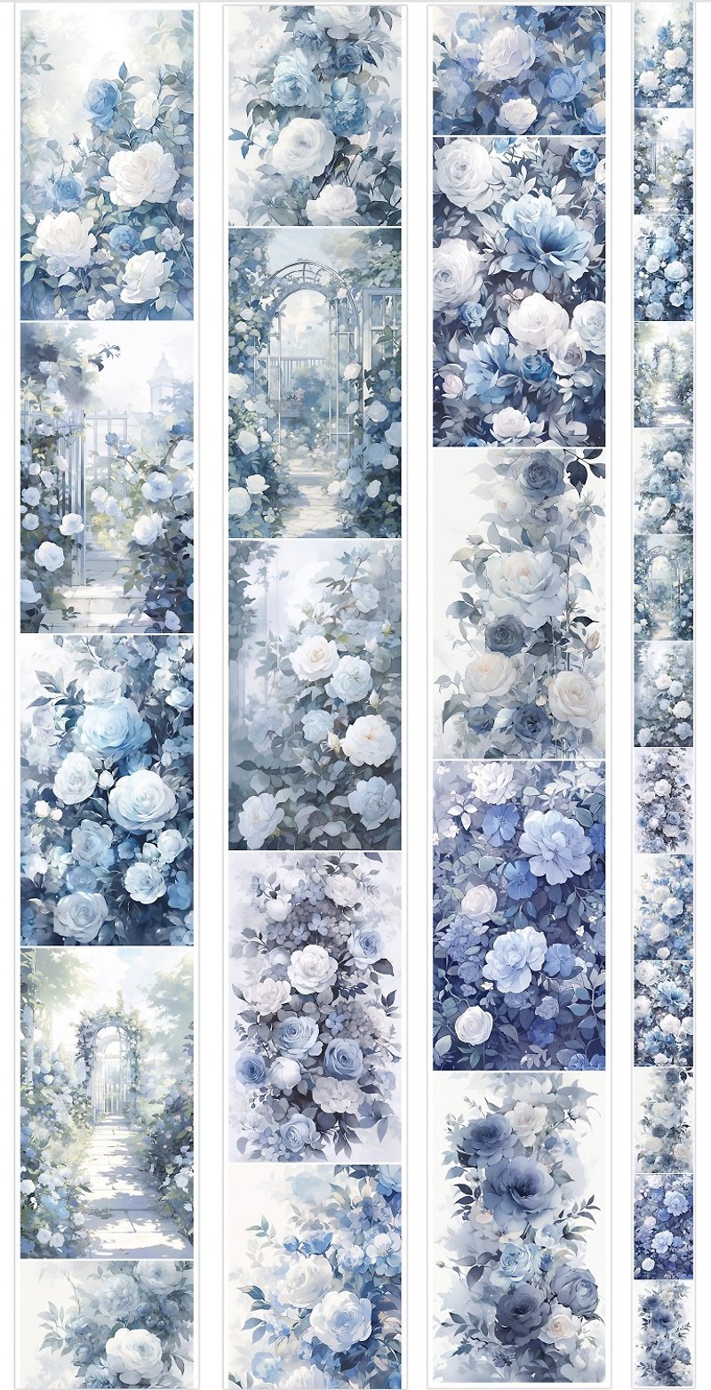 Secret Garden Light Color Large Flower Giant Landscape PET Washi Tape 6m Roll - มาสกิ้งเทป - วัสดุอื่นๆ ขาว