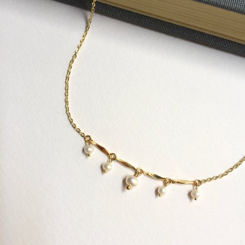 KAREN JEWELRY 14K包金 天然淡水珍珠鎖鏈項鍊 珍珠項鍊 鎖骨鏈 14KGF