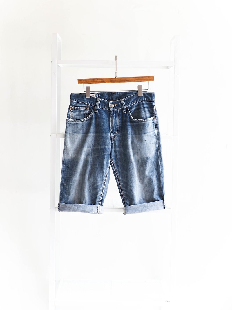 River water - edwin 503 / W30 Saitama sea blue light daylight cotton tannin antique straight pants ancient leather denim pants vintage - กางเกงขายาว - ผ้าฝ้าย/ผ้าลินิน สีน้ำเงิน