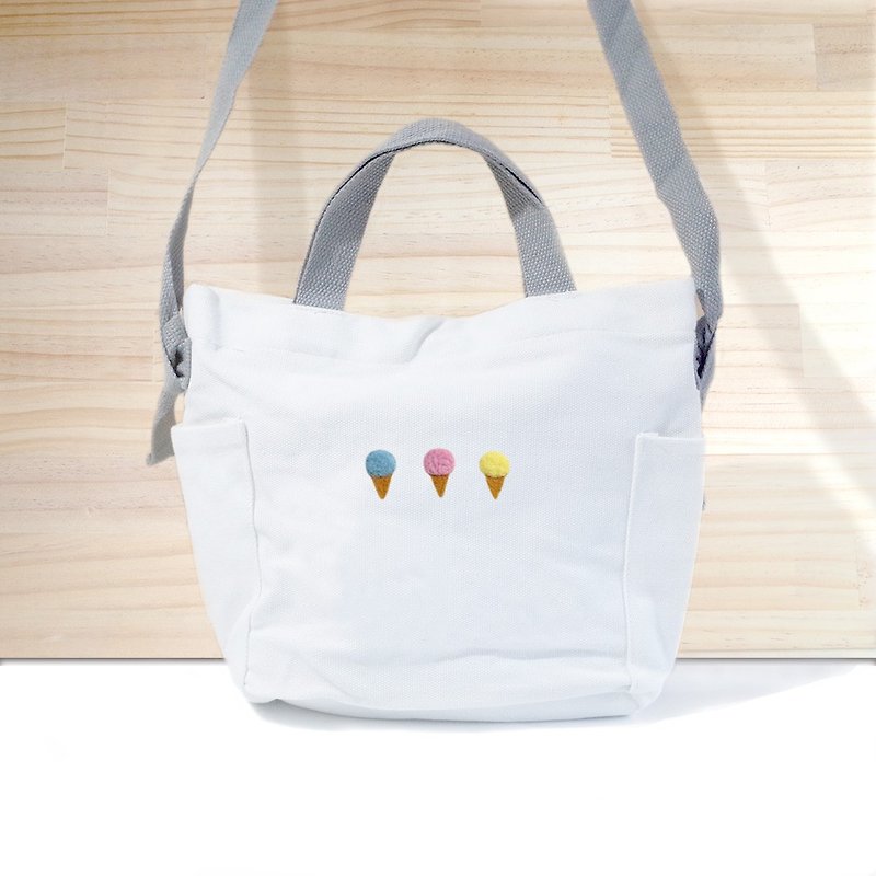 【Q-cute】袋子系列-繽紛冰淇淋/加字/客製化 - 側背包/斜孭袋 - 棉．麻 多色