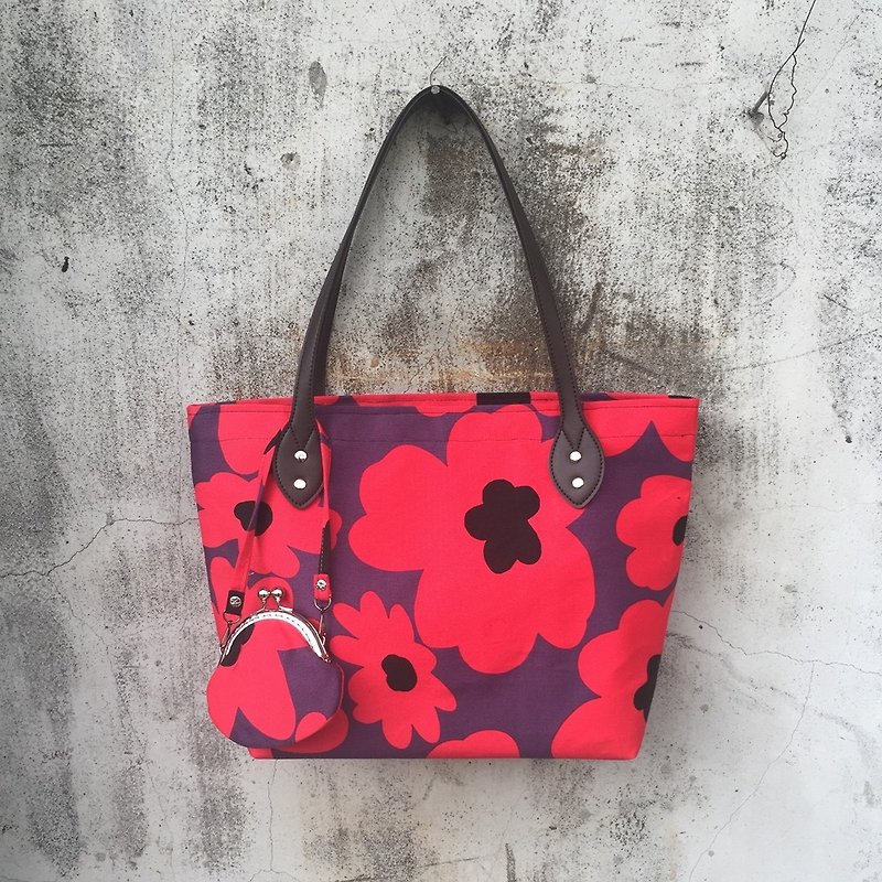 Handbag Shoulder Tote Bag Gold Bag + Nordic Flower - Two Color + - Messenger Bags & Sling Bags - Paper Red