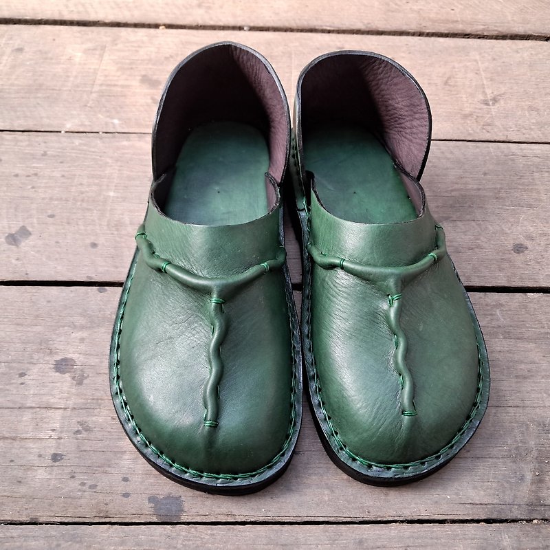 真皮 拖鞋 綠色 - Green Leather Clogs, Handmade Clogs, Leather Mule, Men leather sandals