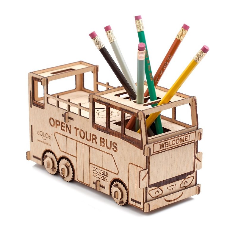 dOLOb-DIY wood-double-decker bus pen holder + piggy bank- Christmas exchange gifts - งานไม้/ไม้ไผ่/ตัดกระดาษ - ไม้ สีกากี
