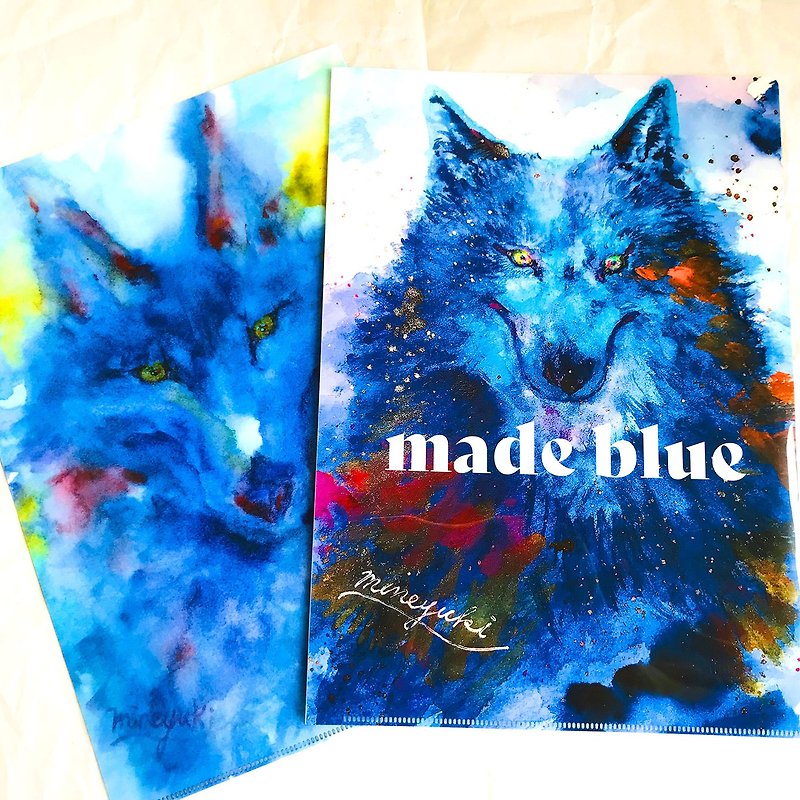 Clear File -Watercolor Wolf-Winter - Folders & Binders - Plastic Blue
