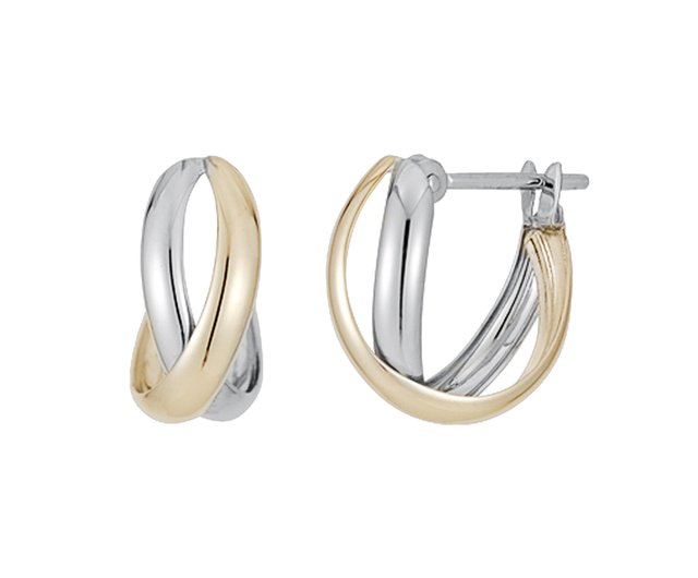 14K/10Kゴールド クロスフープピアス (小) (ホワイトゴールド/イエロー